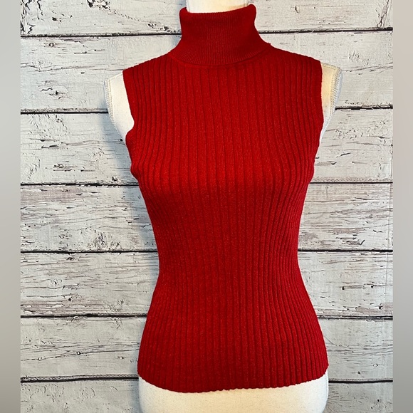 Express Tops Express Sleeveless Turtleneck Stretchy Ribbed Redsmall